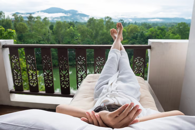 Hotel room with mountain view